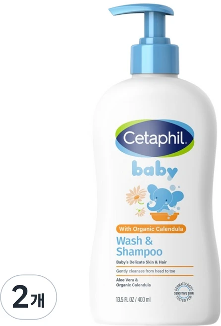 세타필 베이비 워시 앤 샴푸 카렌듈라, 2개, 400ml - 쿠팡