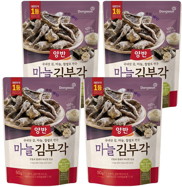 Dongwon 東遠 Yangban 兩班 海苔脆片 大蒜風味, 50g, 4包