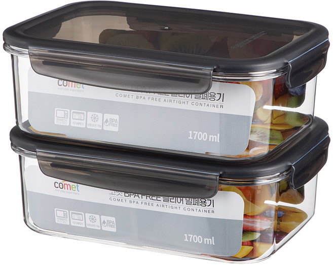 코멧 국내생산 BPA FREE 클리어 밀폐용기, 2개, 1.7L