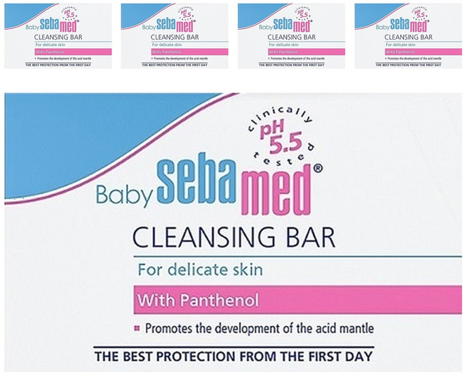 sebamed 施巴 嬰兒潔膚皂 pH5.5弱酸性 添加多重保濕配方 純淨小麥萃取 德國原裝進口, 100g, 5盒