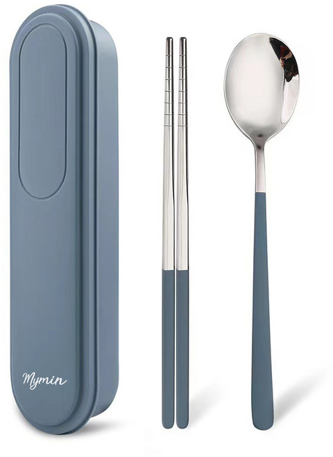 마이민 무소음 스텐 수저세트, 블루, 숟가락 + 젓가락 + 케이스, 1개
