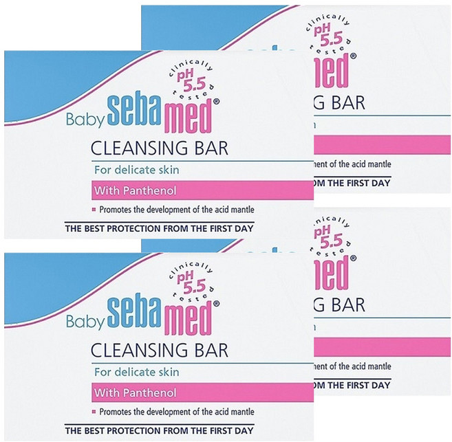 sebamed 施巴 嬰兒潔膚皂 pH5.5弱酸性 添加多重保濕配方 純淨小麥萃取 德國原裝進口, 100g, 4盒