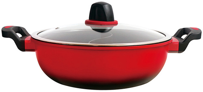 HouseKeeper 妙管家 壓鑄不沾鴛鴦鍋, 30cm, 紅色, 1個