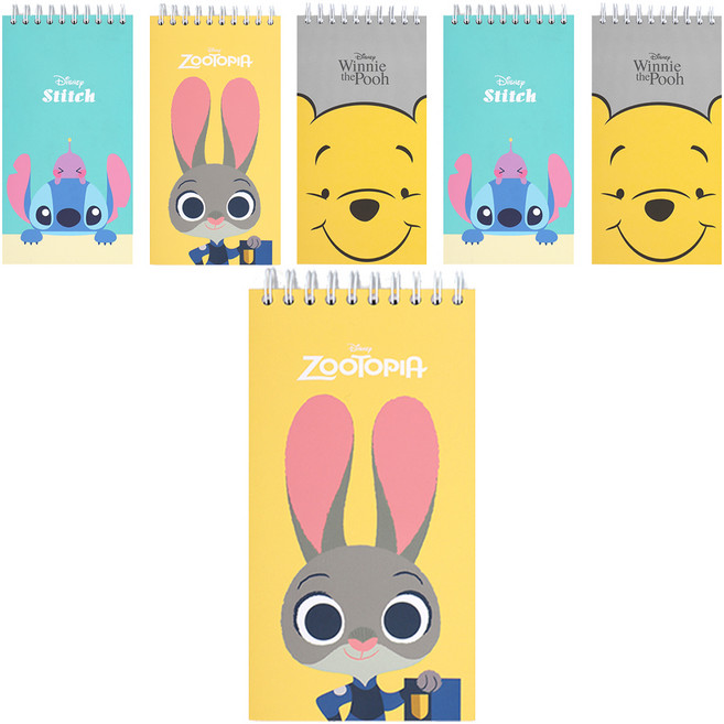 디즈니 캐릭터 기자 수첩 40매, 혼합색상, 6개입