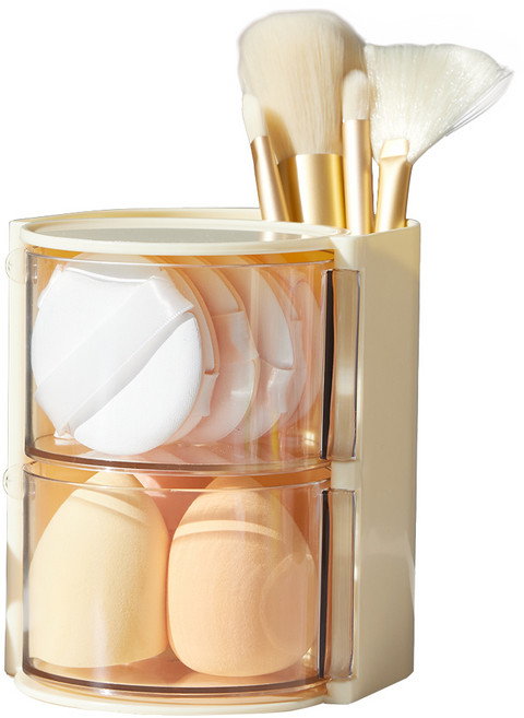 메이크마인 화장품 브러쉬 퍼프 화장대 수납 정리 보관함, 1개, 옐로우크림