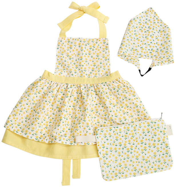 세맘스 여아용 블라썸 프릴 앞치마 + 두건 + 파우치 세트