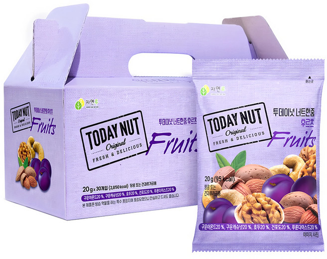 TODAY NUT 水果乾堅果隨身包禮盒 烤杏仁 烤腰果 核桃 葡萄乾 梅子乾 600克(20克 X 30包), 1盒