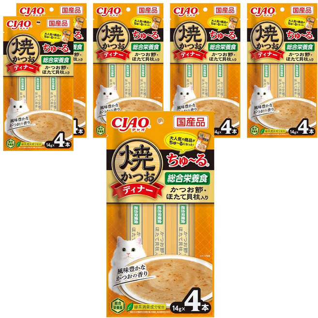 INABA 鰹魚燒肉泥, 柴魚片 + 干貝, 56g, 6袋