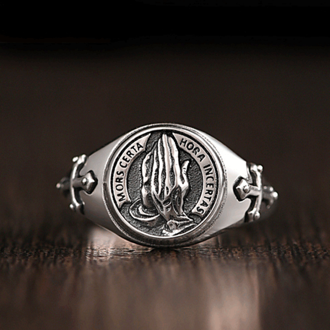 Stone Jewelry 男士用 925 鍍金 祈禱 開口 時尚戒指