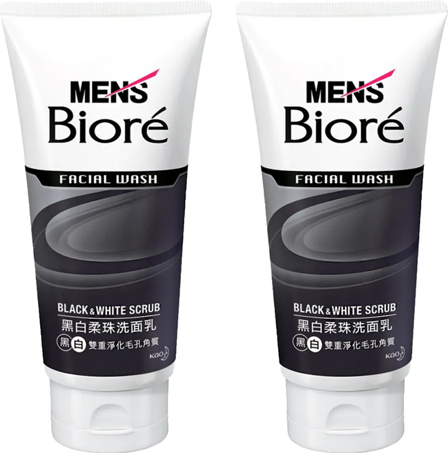 Men's Biore男性專用黑白柔珠洗面乳 深層清潔毛孔角質 古龍水時尚香, 100g, 2條