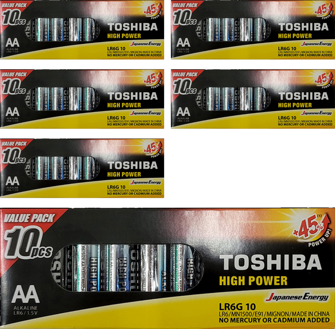 도시바 하이 파워 알카라인 AA건전지, 10개입, 6개