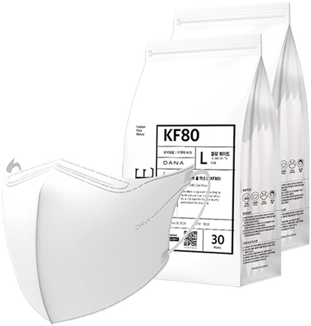 다나마스크 오브 쿨 뷰티라인 마스크 대형 KF80, 30개입, 2개, 1 블랑 화이트