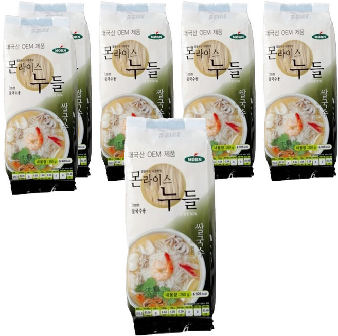 MORN 라이스 누들 1mm 물국수용, 250g, 6개