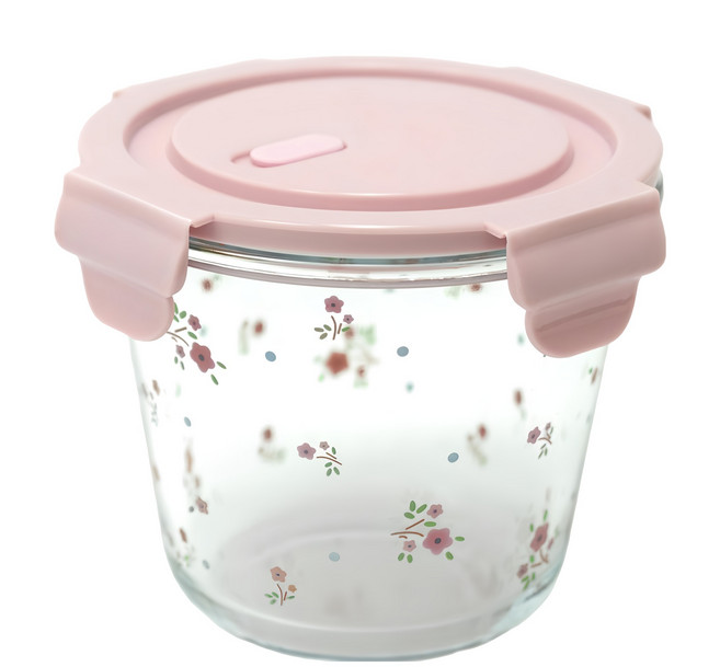 MYUMYUMYU 沐慕家居 高硼抗爆玻璃保鮮盒 紅色碎花 500ml, 容器 + 蓋子, 1個