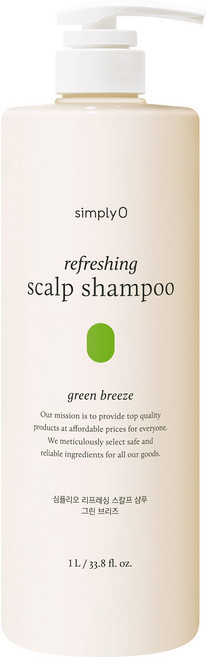 심플리오 리프레싱 스칼프 샴푸 그린 브리즈향, 1L, 1개