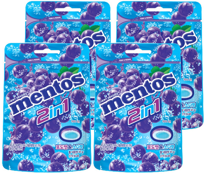 멘토스 2in1 그레이프소다향 캔디, 45g, 4개