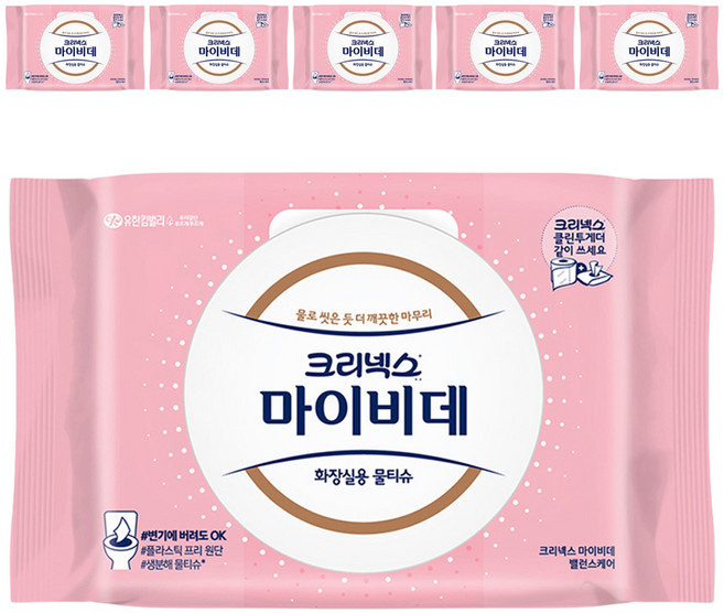 마이비데 밸런스케어 화장실용 물티슈 캡형, 55g, 40매, 6개