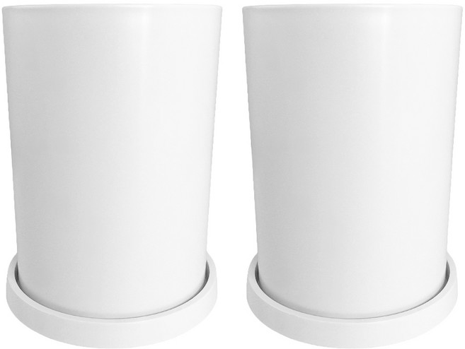 데일드 플라스틱 인테리어 원통형 18x25 화분 + 받침 세트, 화이트, 2세트