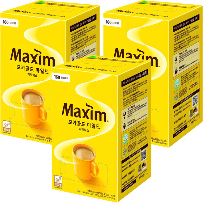 맥심 모카골드 마일드 커피믹스, 12g, 160개입, 3박스