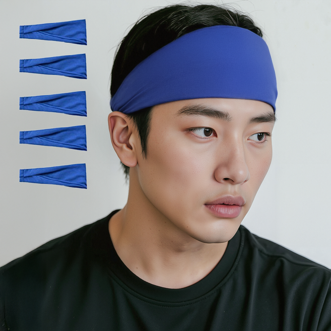 사비나 솔리드컬러 쿨링 스포츠 헤어밴드, 블루, 5개