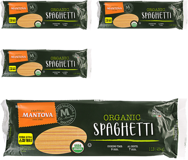 만토바 유기농 스파게티, 454g, 4개
