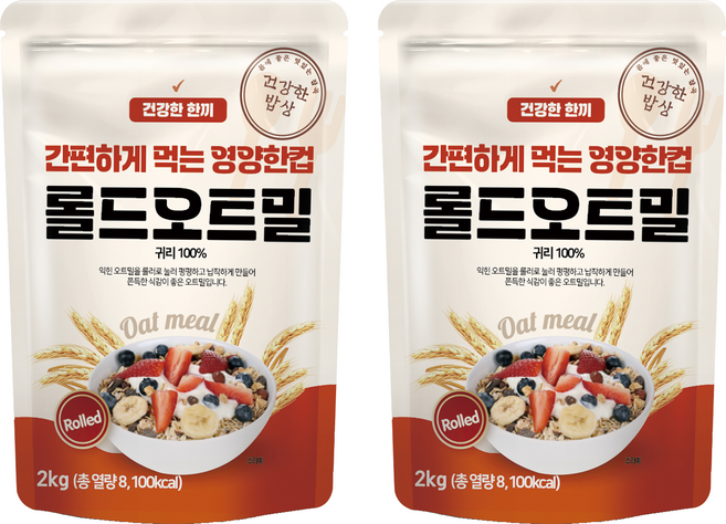 대구농산 건강한밥상 간편하게 먹는 영양한컵 롤드오트밀, 2kg, 2개