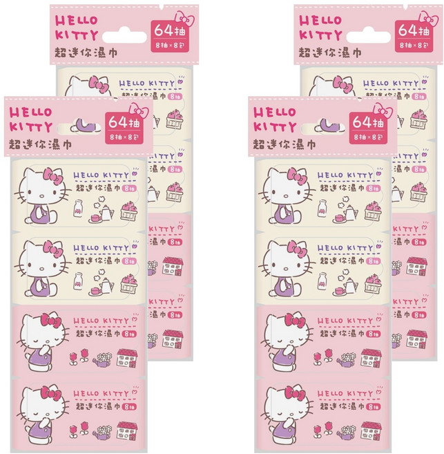 Hello Kitty 凱蒂貓 純水濕巾 超迷你隨身組合包, 8包, 4袋