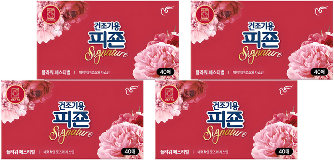 피죤 건조기용 시트 섬유유연제 플라워 페스티벌 본품, 40개입, 4개