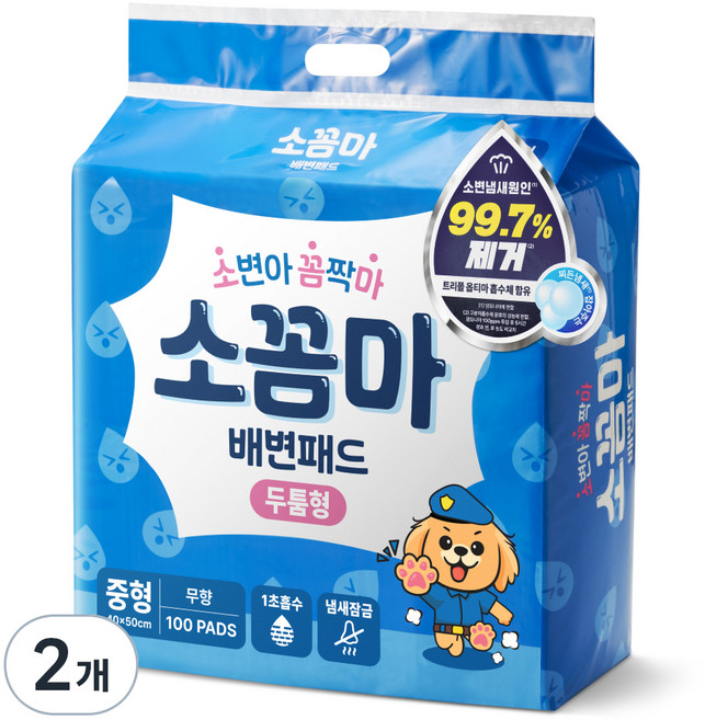 소꼼마 강아지 소변아 꼼짝마 1초흡수 배변패드 두툼형, 100개입, 2개