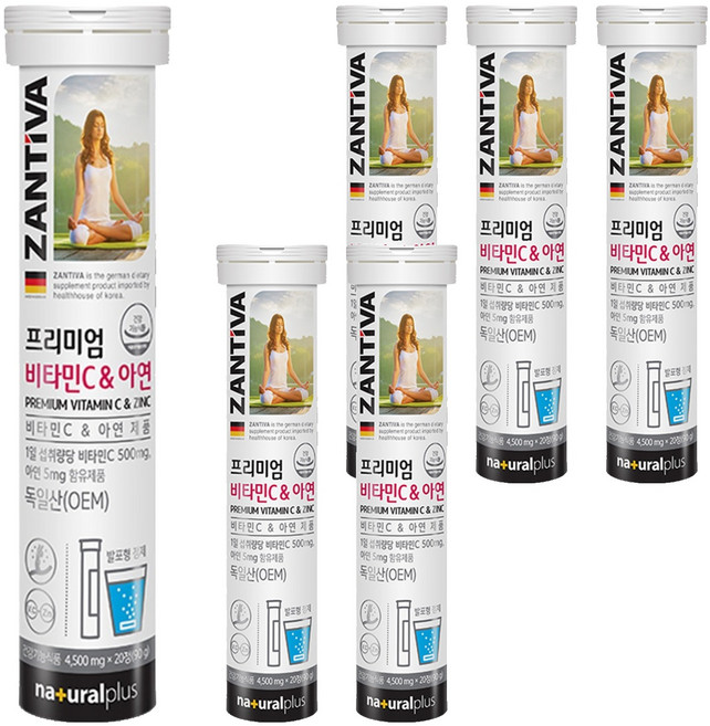 내츄럴플러스 잔티바 발포 비타민C 아연 90g, 20정, 6개