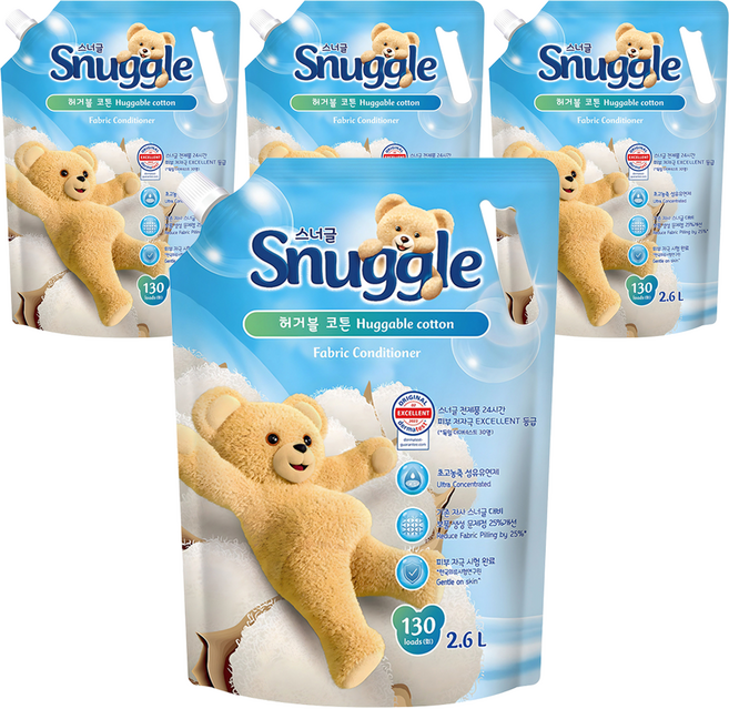 스너글 초고농축 섬유유연제 오리지널 허거블 코튼 리필, 2.6L, 4개