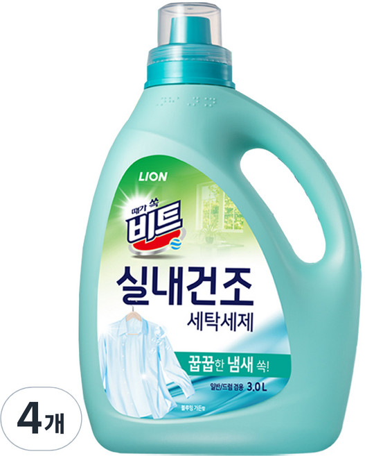 비트 실내건조 블루밍 가든 일반 드럼 겸용 액상세제 본품, 3L, 4개