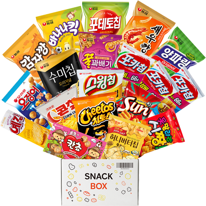 사무실 과자세트 스낵 비스킷쿠키 19입 세트 3호 (콘칲 군옥수수 + 바나나킥 + 포테토칩 오리지널 + 오징어땅콩 + 포카칩 오리지날 2p + 포카칩 어니언맛 + 허니버터칩 + 칸쵸 + 치토스 매콤달콤 + 못말리는 신짱 + 감자깡 + 양파링 + 꿀꽈배기 외 5종), 1세트, 19p