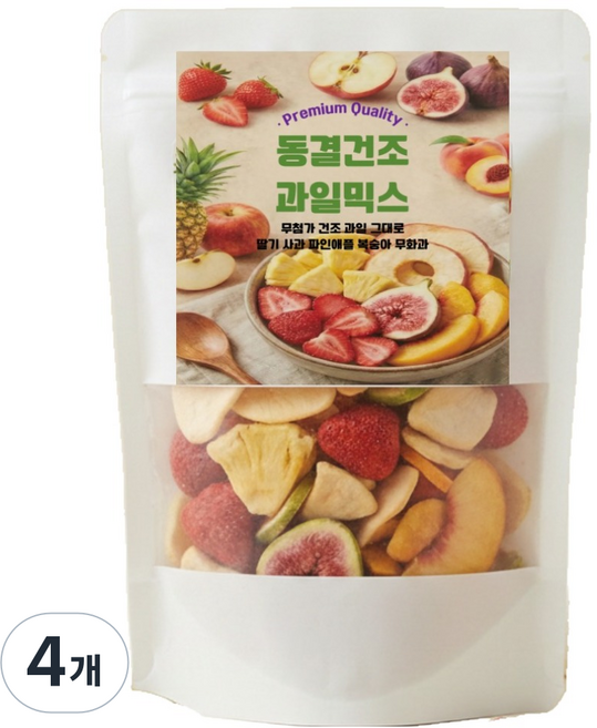 딸기 무화과 사과 파인애플 복숭아 동결건조 과일믹스, 4개, 100g