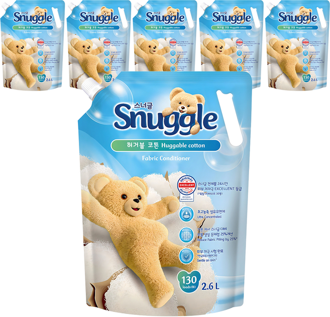 스너글 섬유유연제 허거블 코튼, 2.6L, 6개