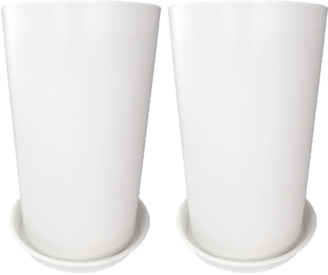 데일드 플라스틱 인테리어 라운드 26 화분 + 받침 세트, 화이트, 2세트