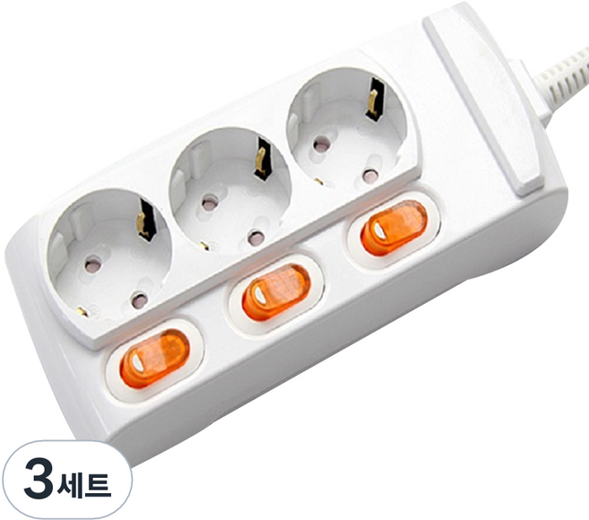 거성산업 개별 스위치 멀티탭 3구 GS-C16A3S 1p + 안전커버 랜덤발송 2p 세트, 6m, 혼합색상, 3세트