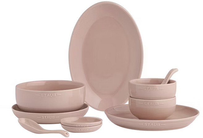 staub 自然秘境陶瓷餐碗盤餐具 10p, 10個餐碗盤餐具, 豆沙粉, 1組