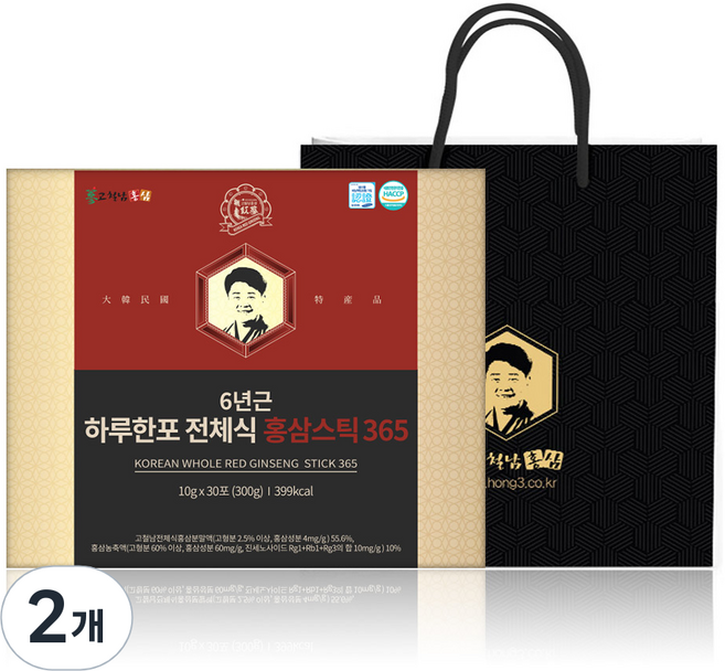 고철남홍삼 짜먹는 6년근 하루한포 전체식 홍삼스틱365 + 쇼핑백, 30회분, 2개