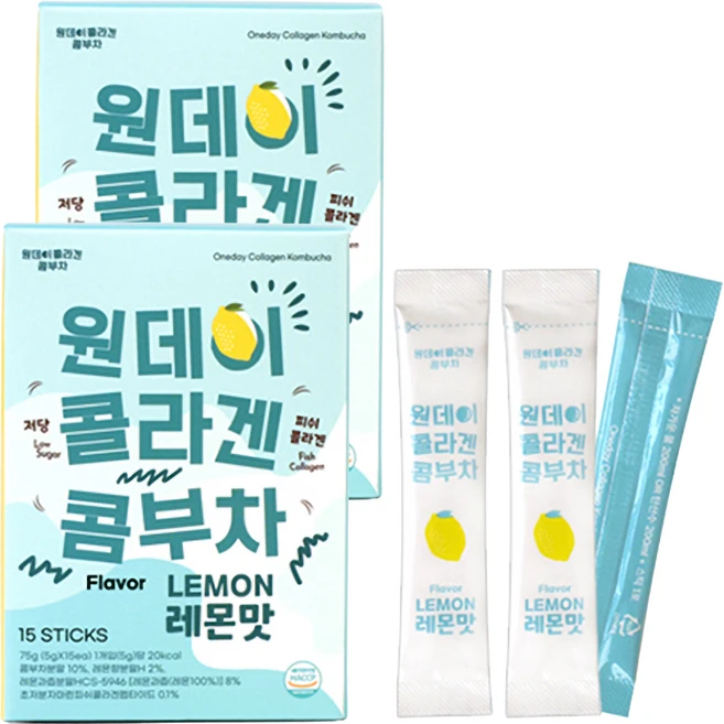 웰니스 원데이 콜라겐 콤부차 레몬, 5g, 2개, 15개입 - 쿠팡