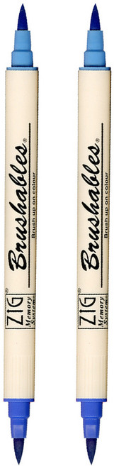 【Kuretake 日本吳竹】ZIG 雙色軟筆刷麥克筆, 藍色, 2支