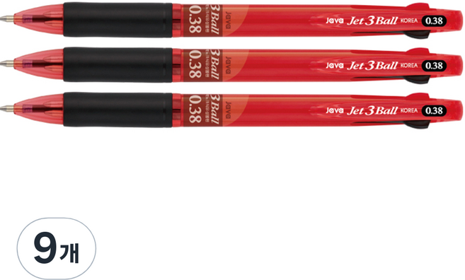JAVAPEN Jet 3色3色原子筆 0.38mm, 紅色, 9個