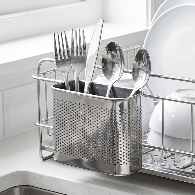 마메 걸이형 스테인리스 수저통, 실버, 1개