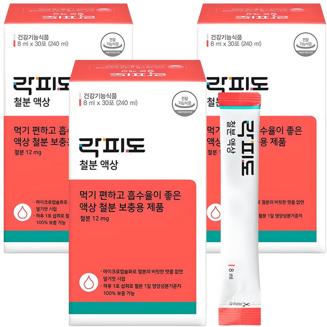 락피도 정품 철분 액상 30포, 240ml, 3개