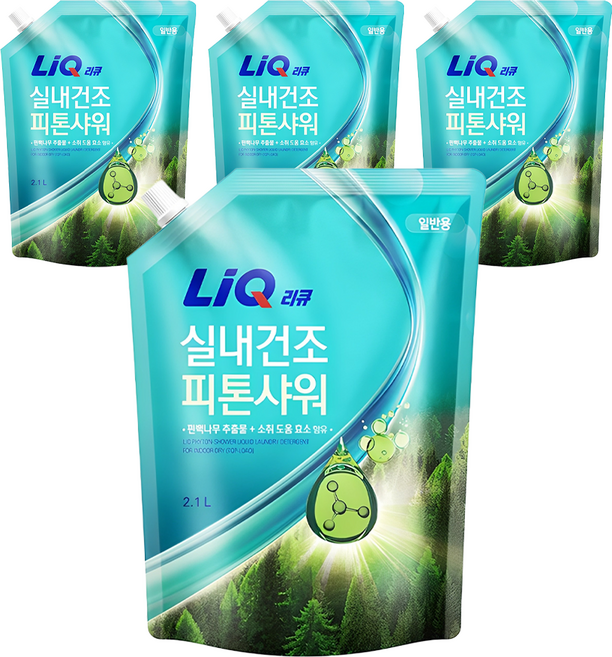 리큐 실내건조 피톤샤워 허브향 액체세제 일반용 리필, 2.1L, 4개