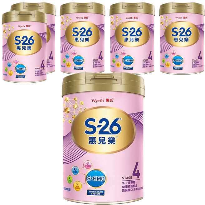 Wyeth 惠氏 S-26 惠兒樂幼童成長配方奶粉 再升級版 4號 3~7歲, 6罐, 850g