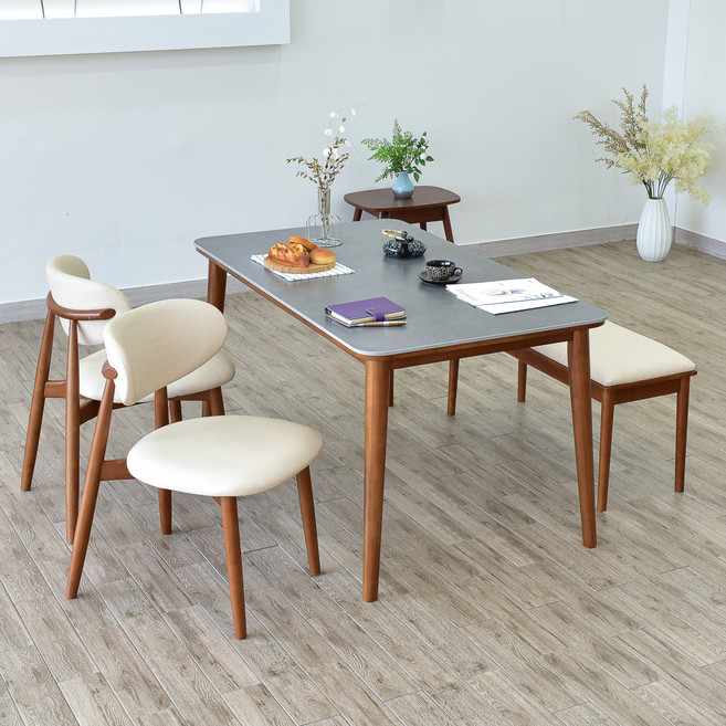 이즈네이처 누베 1400 세라믹 식탁세트 4인용 방문설치, 그레이, 일반 2 + 벤치 1