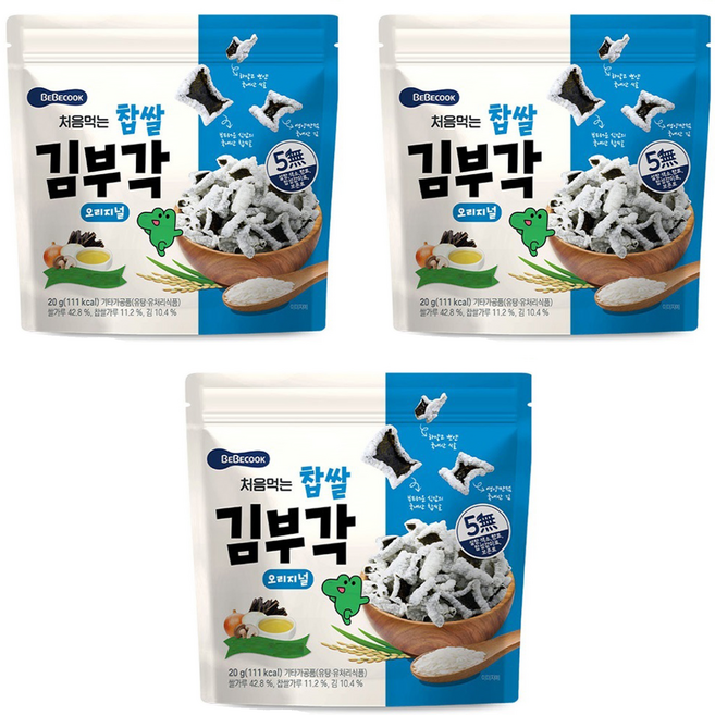 BEBECOOK 初食糯米海苔零食, 20g, 原味, 3包