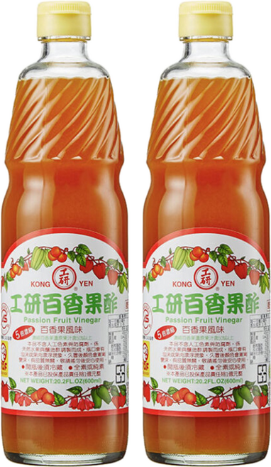 KONG YEN 工研 百香果水果醋, 600ml, 2瓶