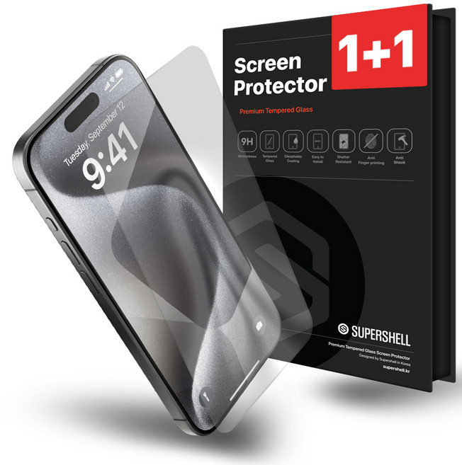 슈퍼쉘 풀커버 휴대폰 액정보호필름 2p 세트, 1세트